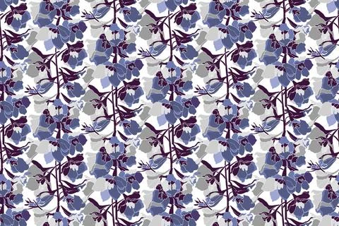 Vector floral seamless pattern. Vertically arranged blue delphinium flower... Stock Photos