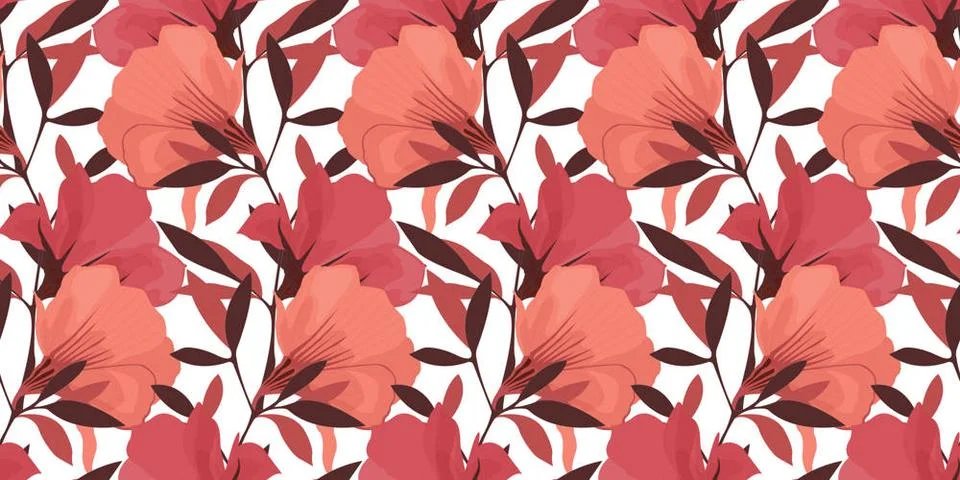 Vector floral seamless pattern. Vertically oriented illustration with red ... Stock Photos