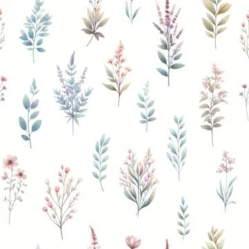 Vector floral seamless pattern with wild flowers, herbs and grasses. Pastel c Foto stock