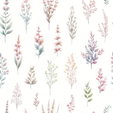 Vector floral seamless pattern with wild flowers, herbs and grasses. Pastel c Foto stock