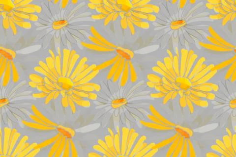 Vector floral seamless pattern. Yellow, grey flowers Stock Illustration