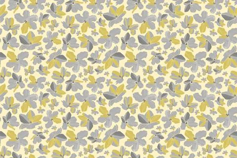 Vector floral seamless pattern. Yellow, grey flowers. Stock Illustration