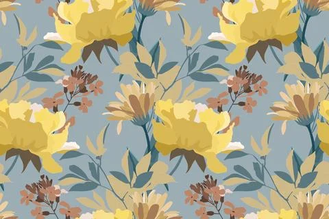 Vector floral seamless pattern. Yellow flowers isolated on a white background. Stock Illustration