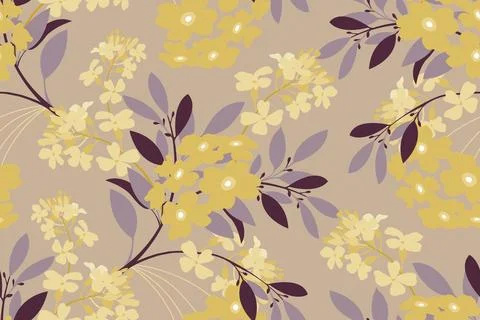 Vector floral seamless pattern. Yellow flowers on a beige background. Stock Illustration