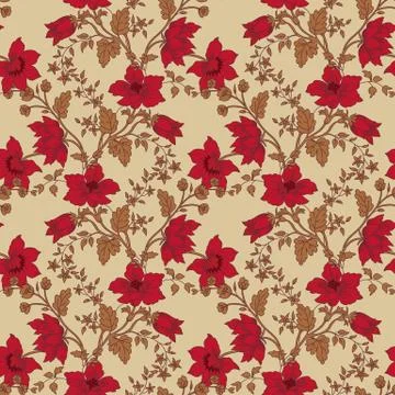 Vector floral seamless with red flower Stock Illustration