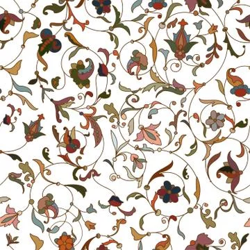 Vector floral seamless texture with colorful garden flowers and branches . EPS Stock Illustration