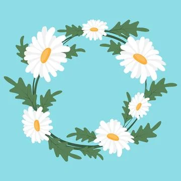Vector Floral Spring Daisy Wreath Circle Decoration Design Stock Illustration