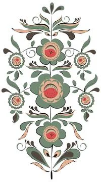 Vector floral stylized elements in folk style as a background for postcards,  Stock Illustration