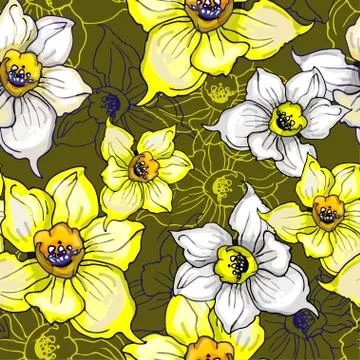 Vector floral summer seamless pattern with colorful sketch Illustrazione stock