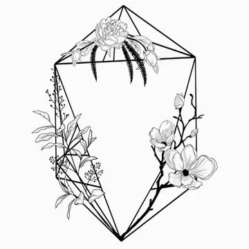 Vector Floristic Frame with Geometric Linear Design Stock Illustration