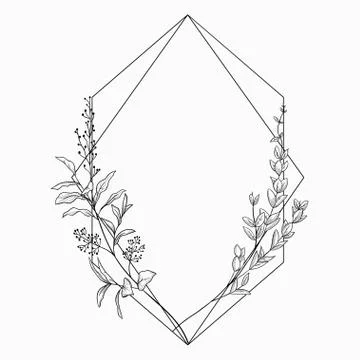 Vector Floristic Frame with Geometric Linear Design Stock Illustration