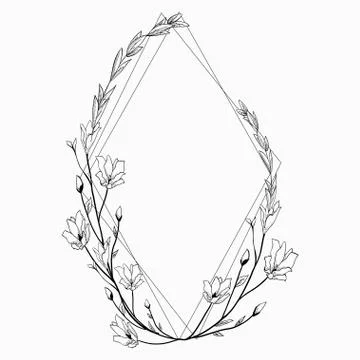 Vector Floristic Frame with Geometric Linear Design Stock Illustration