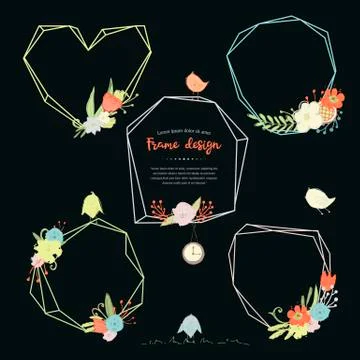 Vector flower and frames set isolated Stock Illustration