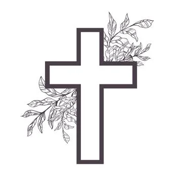 Vector Flower Cross, Floral Easter cross. Faith Cross, Religious Vector Stock Illustration