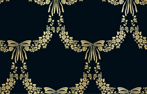 Vector flower damask vector seamless pattern bow Stock Illustration