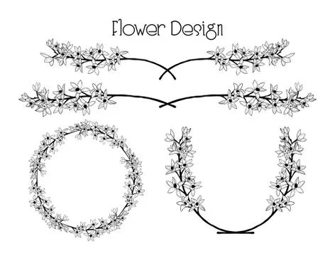 Vector Flower Design. Divider, Text Frame and Wreath Stock Illustration