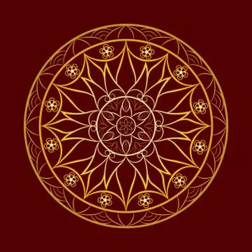 Vector Flower Gold Mandala over Dark Red Stock Illustration