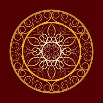 Vector Flower Gold Mandala over Dark Red Stock Illustration