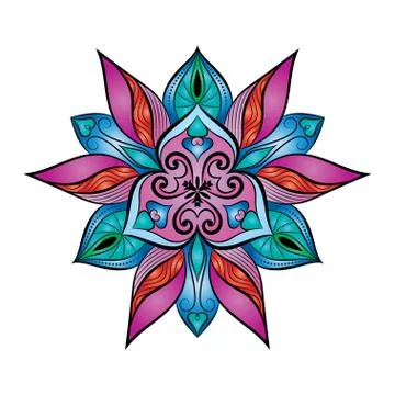 Vector flower gradient color mandala over white. Stock Illustration