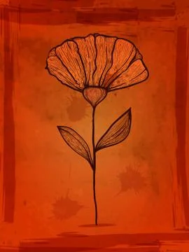 Vector flower on grungy orange background with blots and splashes Stock Illustration