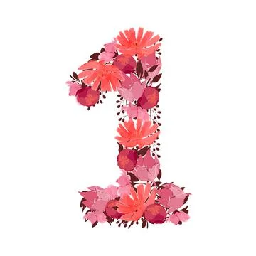 Vector flower number 1. Botanical character, figure. Pink, maroon, coral color Stock Illustration