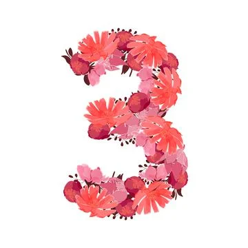 Vector flower number 3. Botanical character, figure. Pink, maroon, coral color Stock Illustration