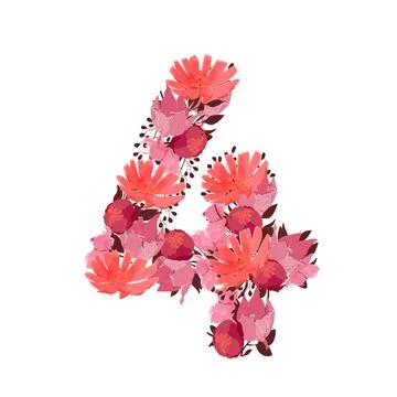 Vector flower number 4. Botanical character, figure. Pink, maroon, coral color Stock Illustration