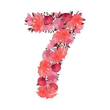 Vector flower number 7. Botanical character, figure. Pink, maroon, coral color Stock Illustration