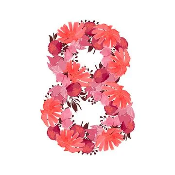 Vector flower number 8. Botanical character, figure. Pink, maroon, coral color Stock Illustration