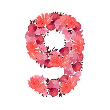 Vector flower number 9. Botanical character, figure. Pink, maroon, coral color Stock Illustration
