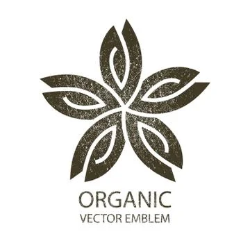 Vector flower organic retro emblem black white, outline symbol Stock Illustration