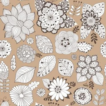 Vector flower pattern. Colorful seamless botanic texture, detailed flowers Stock Illustration