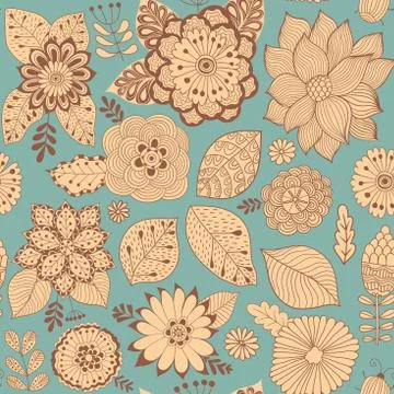 Vector flower pattern. Colorful seamless botanic texture, detailed flowers Illustrazione stock