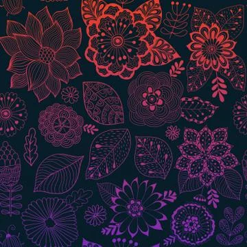 Vector flower pattern. Colorful seamless botanic texture, detailed flowers Illustrazione stock