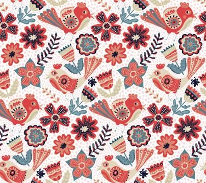 Vector flower pattern, seamless botanic texture Stock Illustration