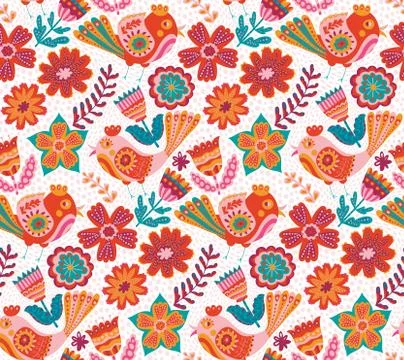Vector flower pattern, seamless botanic texture Stock Illustration
