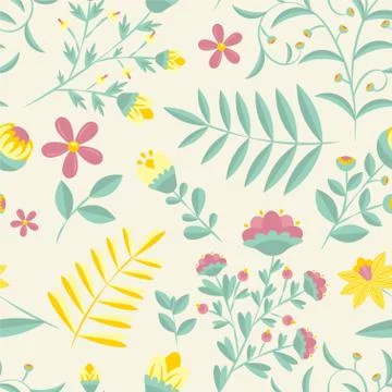 Vector flower pattern. Seamless botanic texture. Spring floral background sum Illustrazione stock