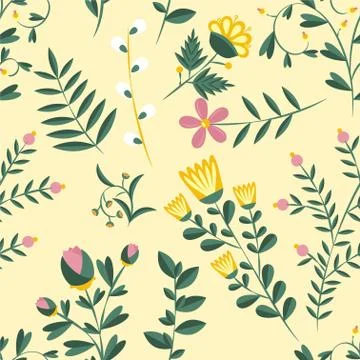 Vector flower pattern. Seamless botanic texture. Spring floral background sum Stock Illustration