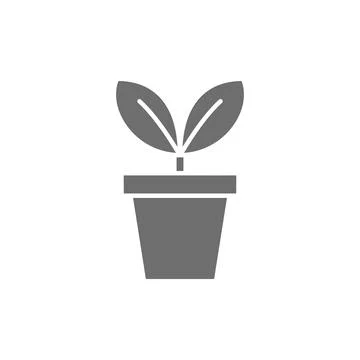 Vector flower in pot, flowerpot grey icon. Stock Illustration