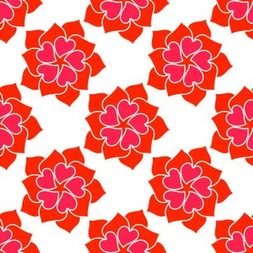 Vector Flower From Red Heart Seamless Pattern Stock Illustration