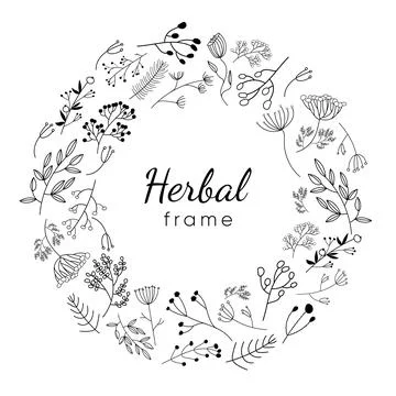 Vector flower round frame line art. Floral card with leaves Stock-Illustration