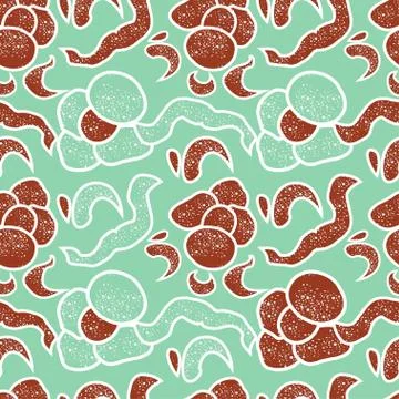 Vector flower seamless background. Mint and brown stroke flowers Illustrazione stock