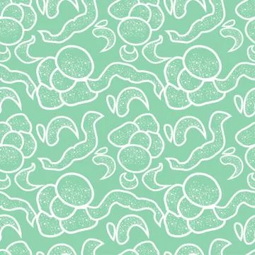 Vector flower seamless background. White stroke flowers on mint back Illustrazione stock