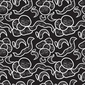 Vector flower seamless background. White stroke flowers on black back Stock Illustration