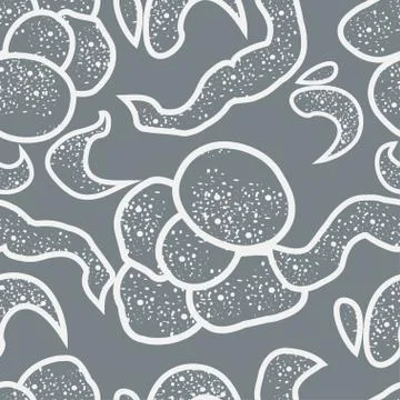 Vector flower seamless background. White stroke flowers on grey background Illustrazione stock