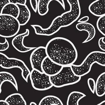 Vector flower seamless background. White stroke flowers on black back Illustrazione stock