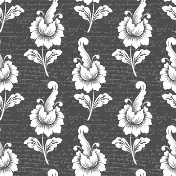 Vector flower seamless pattern background with ancient text. Elegant texture  Stockillustratie