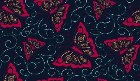 Vector flower seamless pattern element with butterflies. Elegant texture for  Illustrazione stock