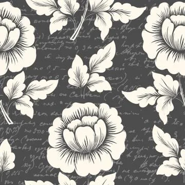 Vector flower seamless pattern element with ancient text. Elegant texture for Stock Illustration