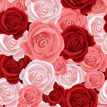 Vector Flower Seamless Pattern with Pink Roses. Floral Seamless Background Stock Illustration